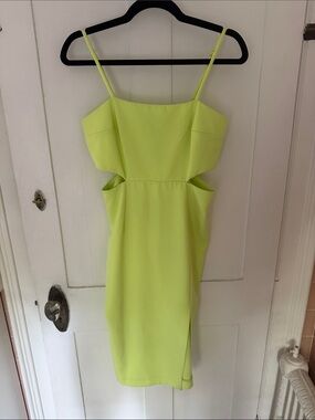 NWT French Connection Lime/Neon Yellow/Green Cutout Spaghetti Strap Midi Dress